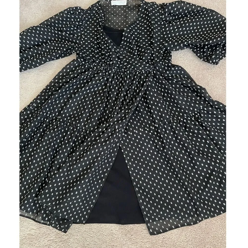 ZARA Black And Silver Sparkle Metallic Dot Mini Dress Girls Size 13-14 Years
